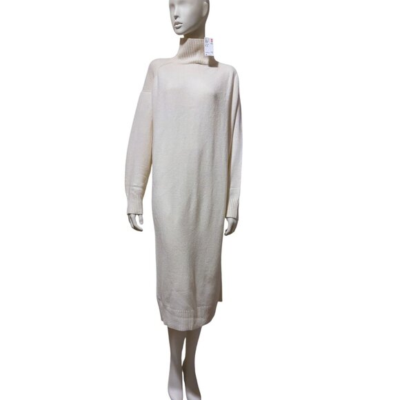 NWT Uniqlo Wool Blend Sweater Dress XL Cream Mock Neck Minimalist Neutral Cozy - Picture 3 of 9